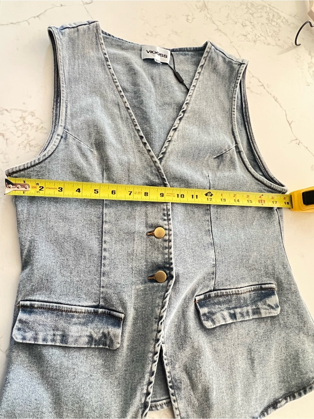 Womens Vigoss Denim Vest XL | Light Wash Button Front Tailored Vest - Picture 10 of 11